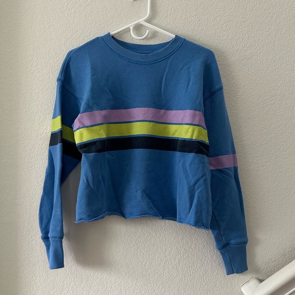 Aerie blue striped crew neck sweatshirt